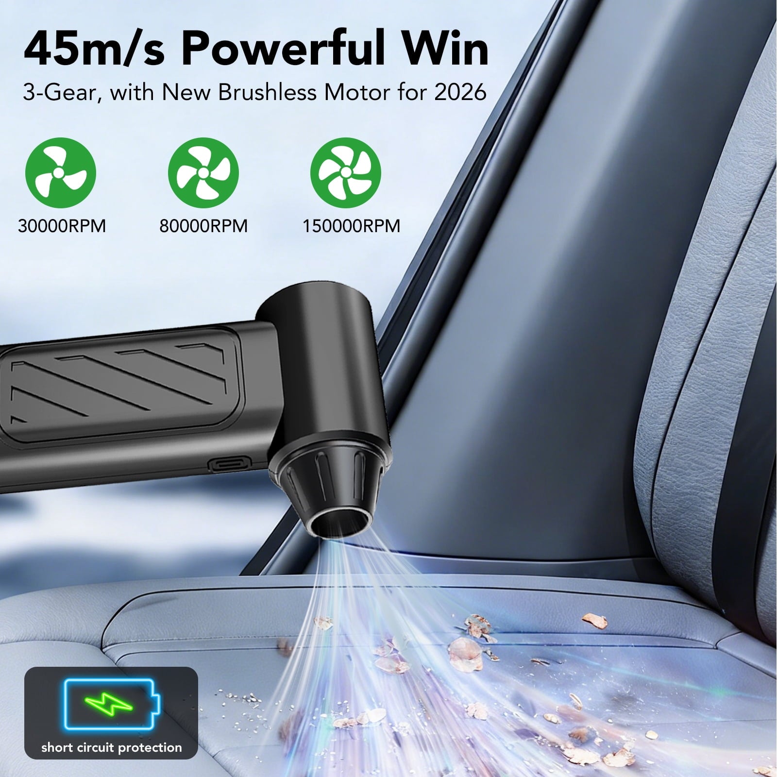Air Duster, Replaces compressed air can, Stepless Speed Adjustable, For Car, Computer, Laptop, Keyboard Cleaning